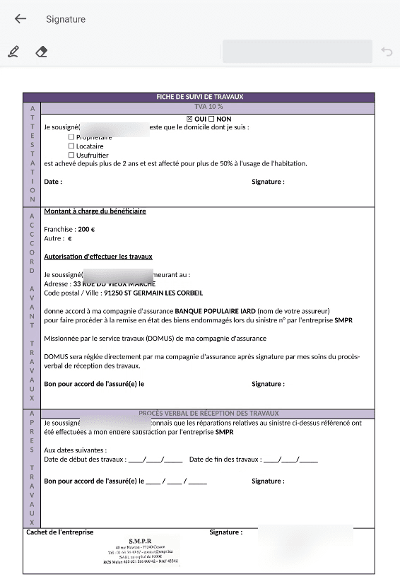 Signature du procès-verbal de réception des travaux